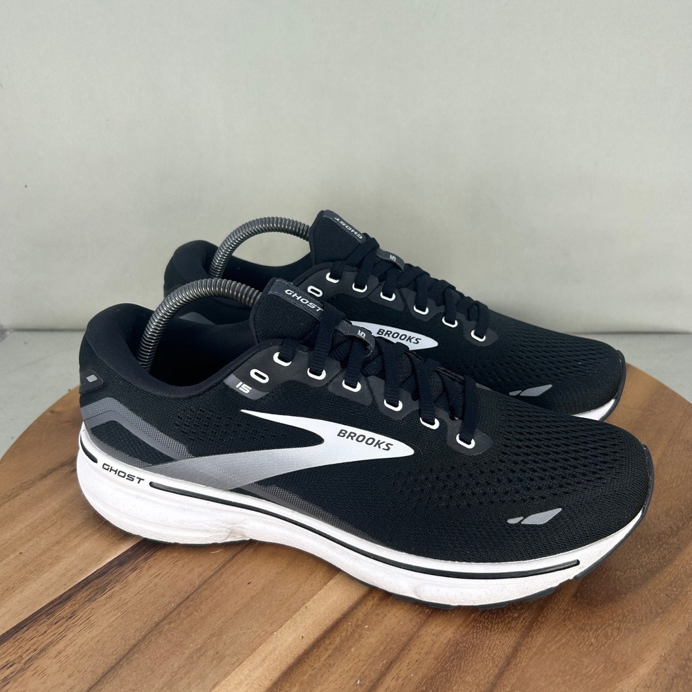 Brooks Ghost 15 Womens Running Shoes Black White Silver 1203801B012 Size 11 B